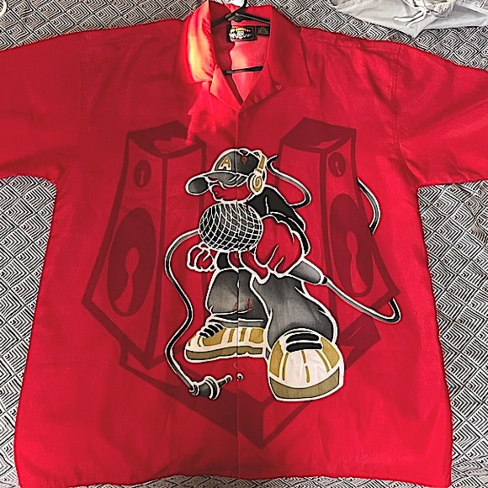 Vintage Y2K Red No Contest Retro Microfiber  Button Down Collar Hip Hop Shirt XL